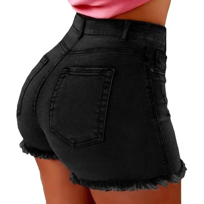 Women'S Denim Shorts Summer Lady Clothing High Waist Denim Shorts Women'S Fringe Frayed Ripped Jeans Hot Shorts with Pockets