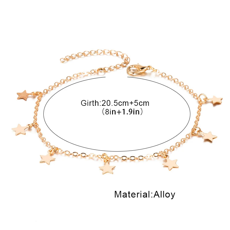 2024 Gold Color Pentagram Anklets Barefoot Foot Jewelry Leg New Anklets on Foot Ankle Bracelets for Women