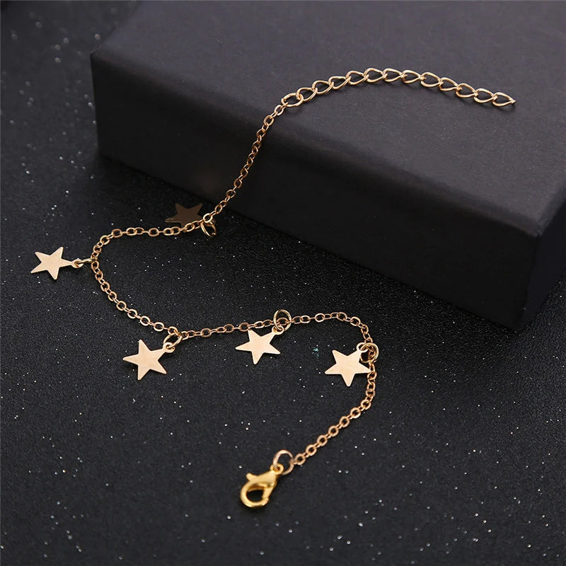 2024 Gold Color Pentagram Anklets Barefoot Foot Jewelry Leg New Anklets on Foot Ankle Bracelets for Women